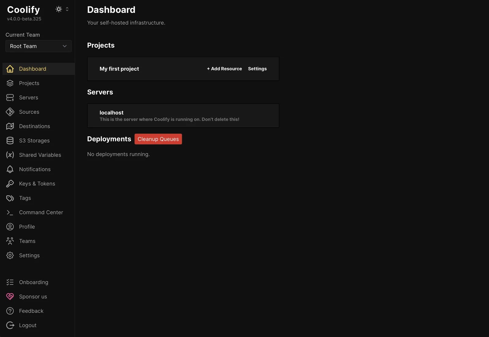 Coolify Dashboard Page