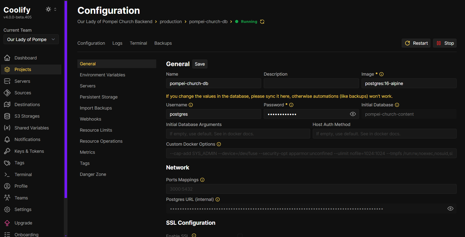 Coolify Database Setup